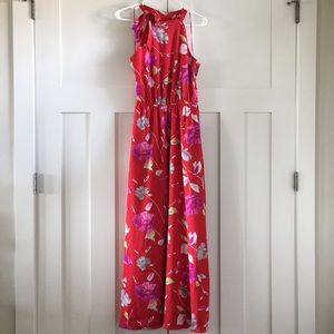 Banana Republic red floral tie-neck maxi dress